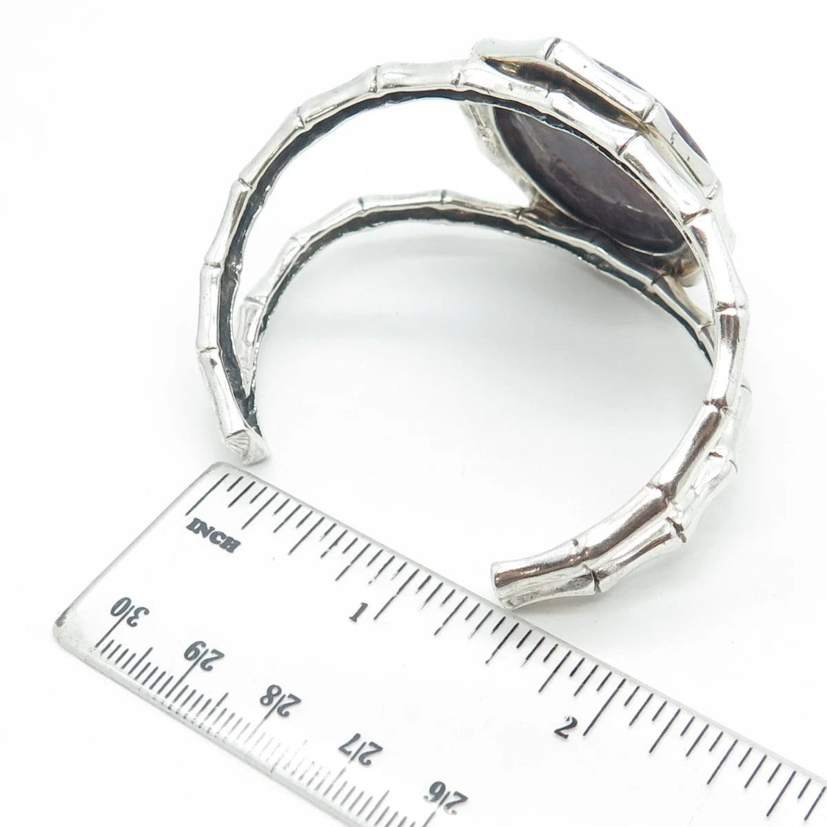 925 Sterling Silver Vintage Real Cabochon Agate Adjustable Cuff Bracelet 6.5"