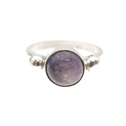 925 Sterling Silver Vintage Real Amethyst Modernist Oxidized Ring Size 6.25