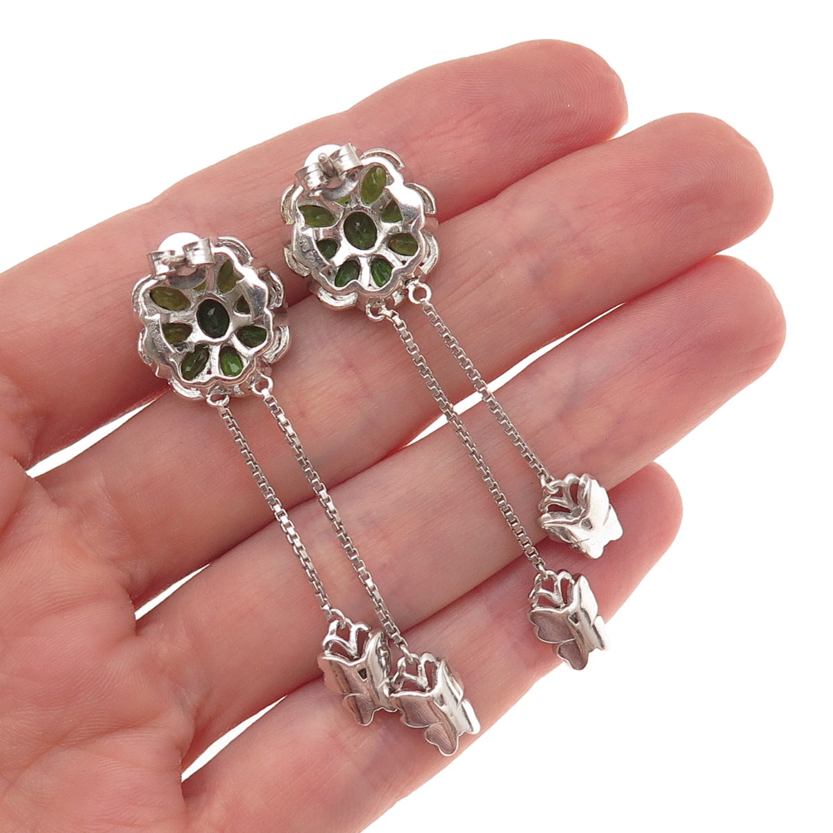 Chuck Clemency 925 Sterling Silver Enamel Real Peridot Butterfly Dangle Earrings