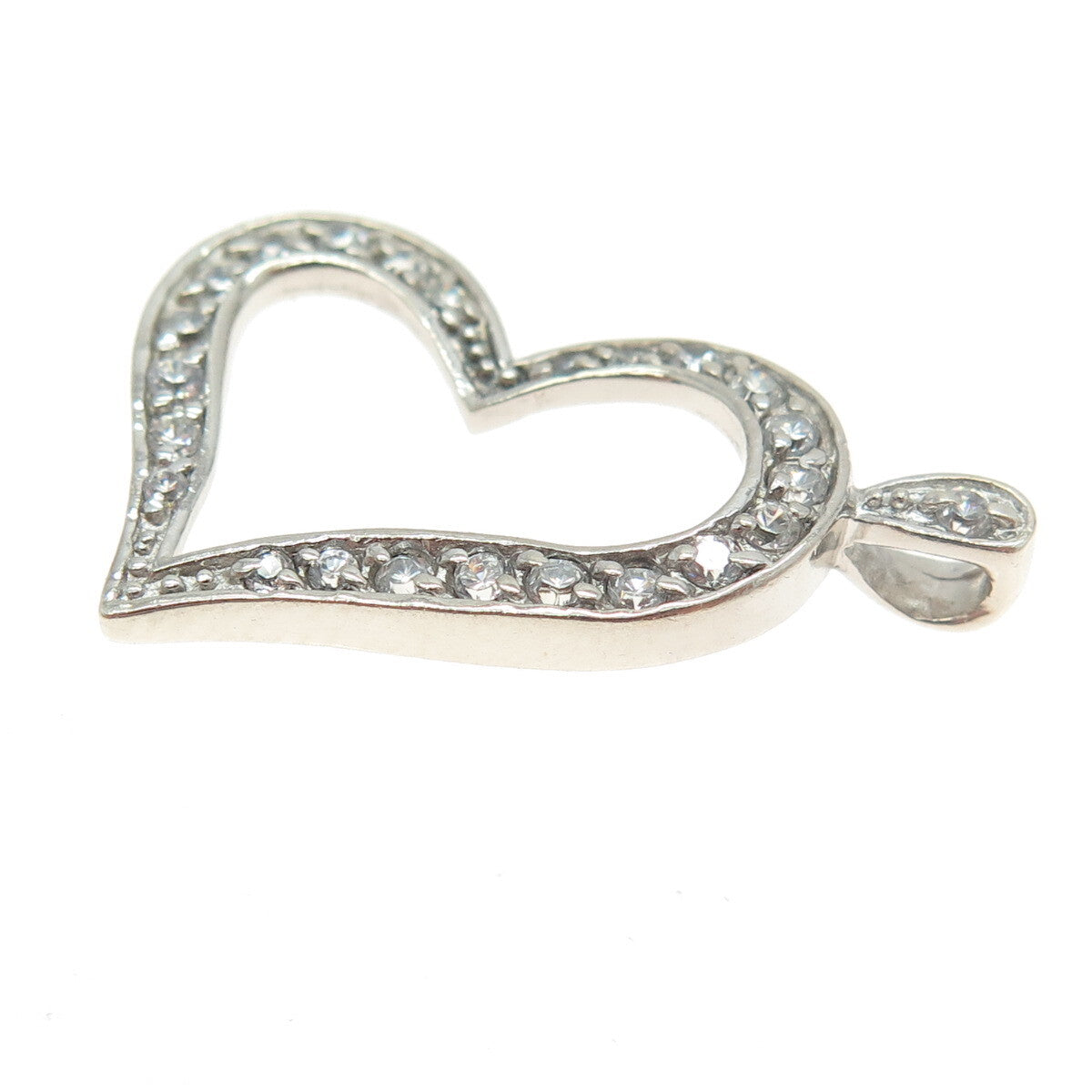 925 Sterling Silver Round-Cut C Z Open Heart Pendant