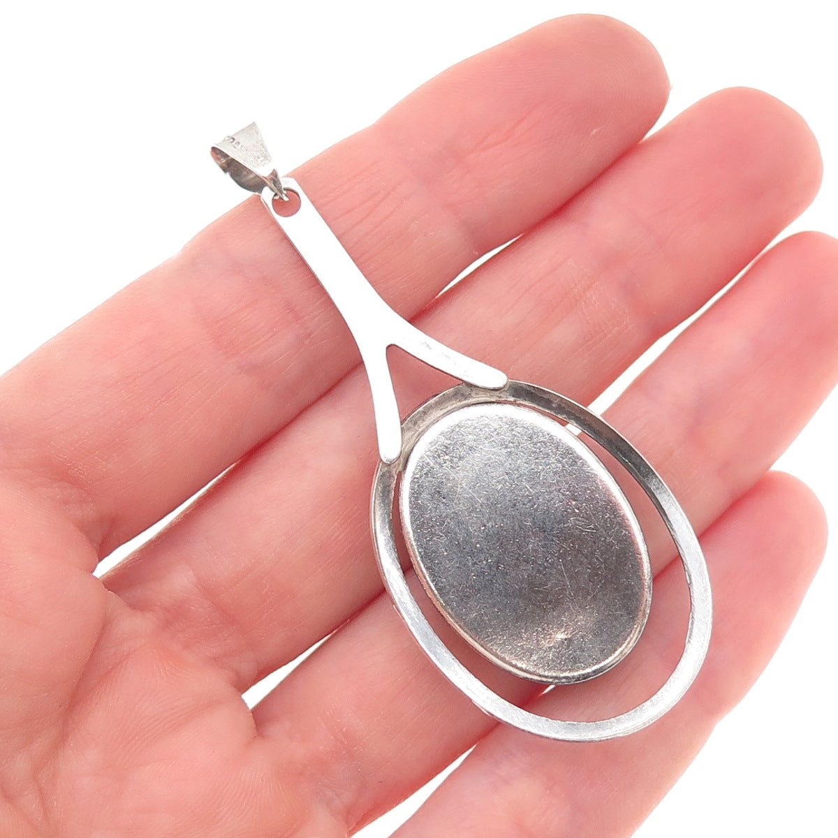 925 Sterling Silver Vintage Israel Real Eilat Modernist Oxidized Pendant