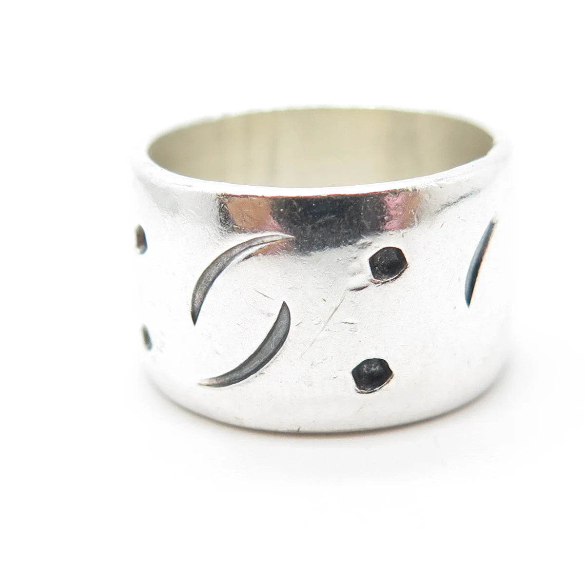 925 Sterling Silver Vintage Mexico Dice Design Wide Band Ring Size 6