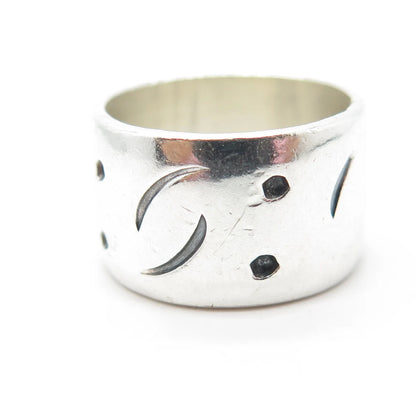 925 Sterling Silver Vintage Mexico Dice Design Wide Band Ring Size 6
