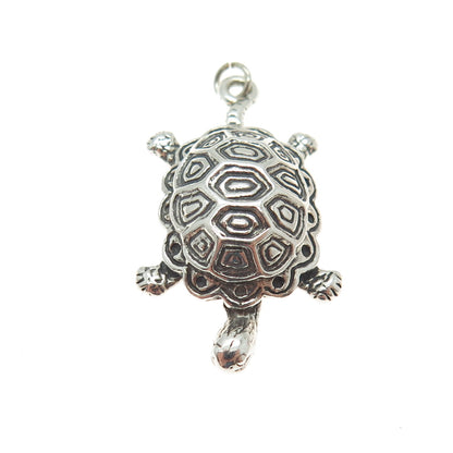 925 Sterling Silver Vintage Turtle Oxidized Charm Pendant