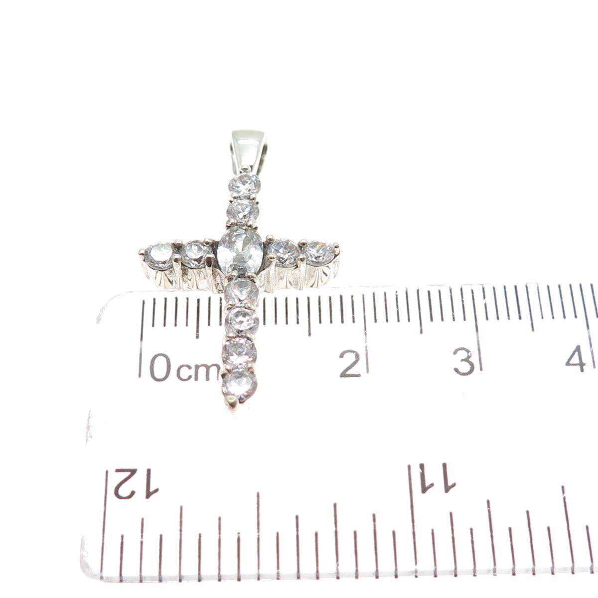 925 Sterling Silver Vintage Round-Cut C Z Sparkle Cross Charm Pendant