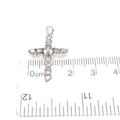 925 Sterling Silver Vintage Round-Cut C Z Sparkle Cross Charm Pendant