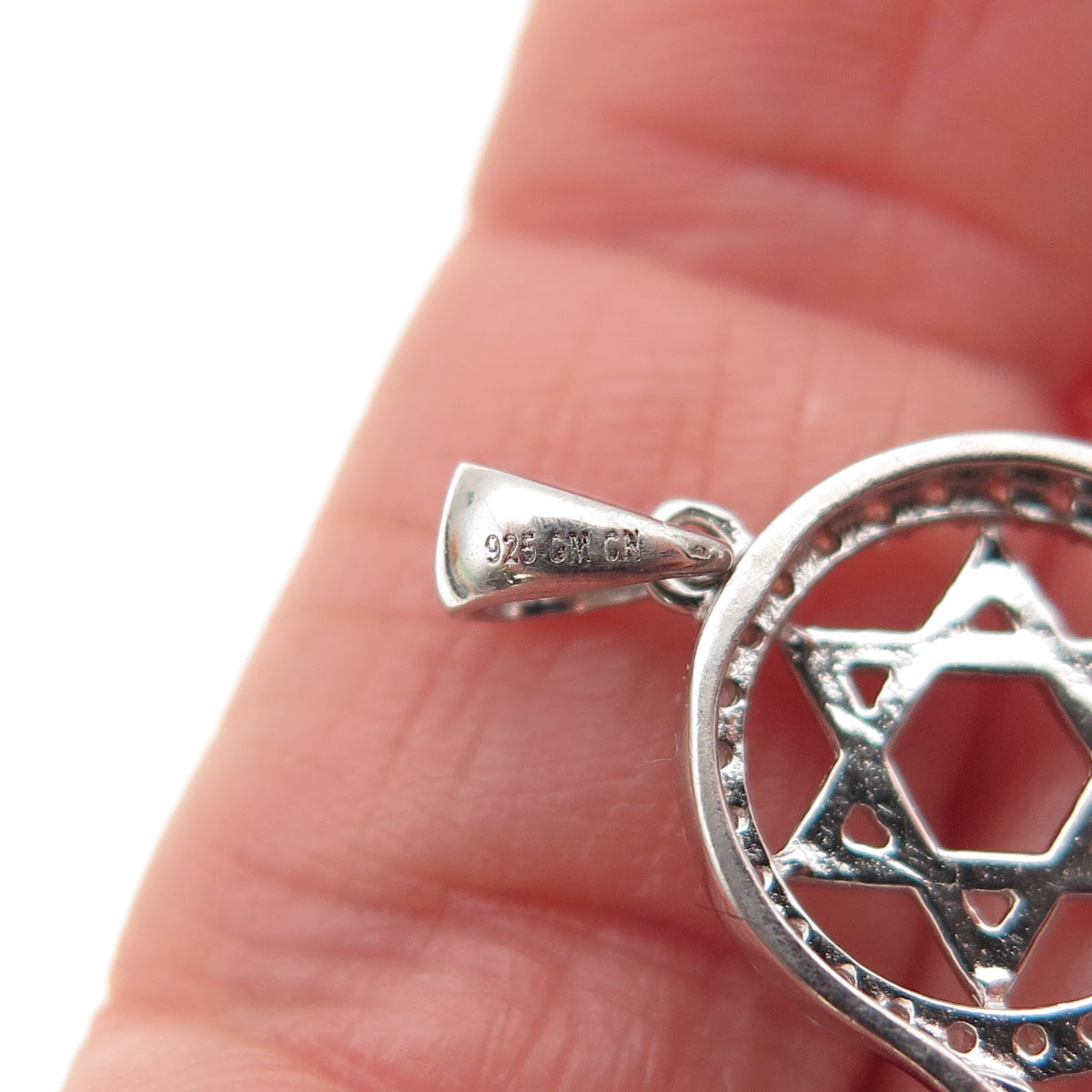 925 Sterling Silver Round-Cut C Z Star of David Hamsa Amulet Charm Pendant