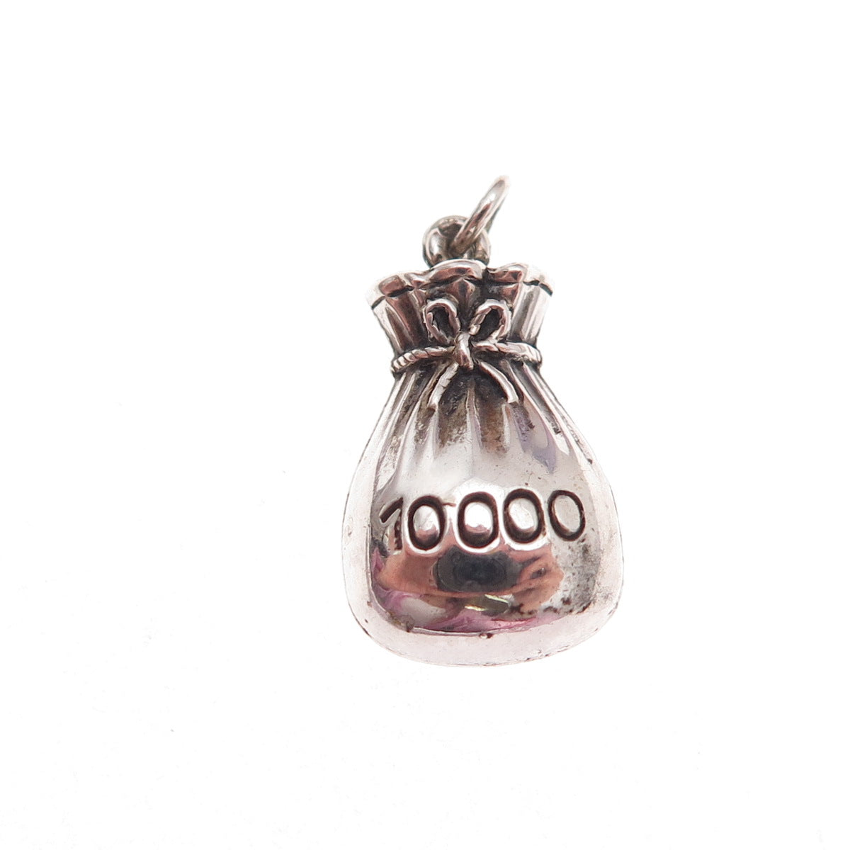 925 Sterling Silver Antique Art Deco 10 000 Money Bag Oxidized 3D Charm Pendant
