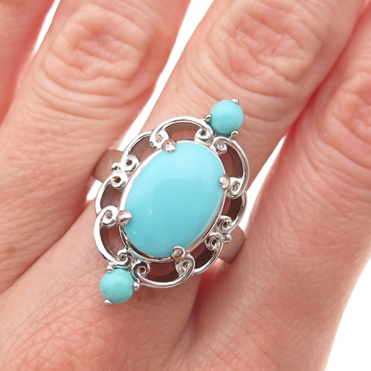925 Sterling Silver Real Tyrone Turquoise Floral Ring Size 8