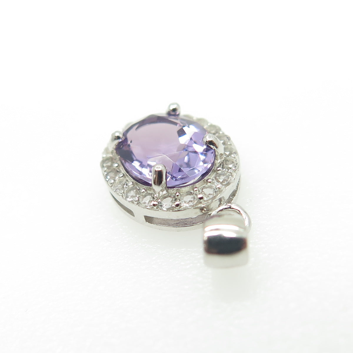 HAN 925 Sterling Silver Real White Topaz & Amethyst Gemstone Pendant