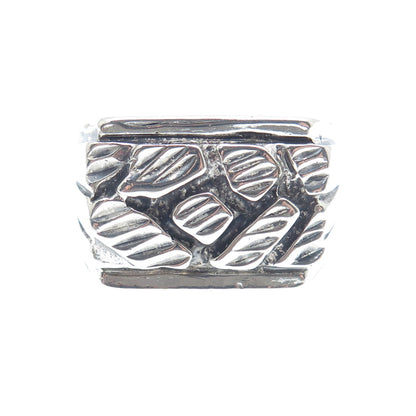 925 Sterling Silver Vintage Modernist Nugget Oxidized Ring Size 10.25