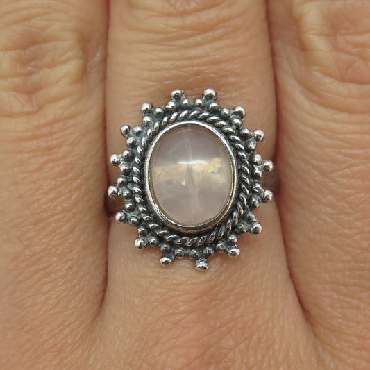 CHARLES WINSTON 925 Sterling Silver Vintage Real Rose Quartz Ethnic Ring Size 7