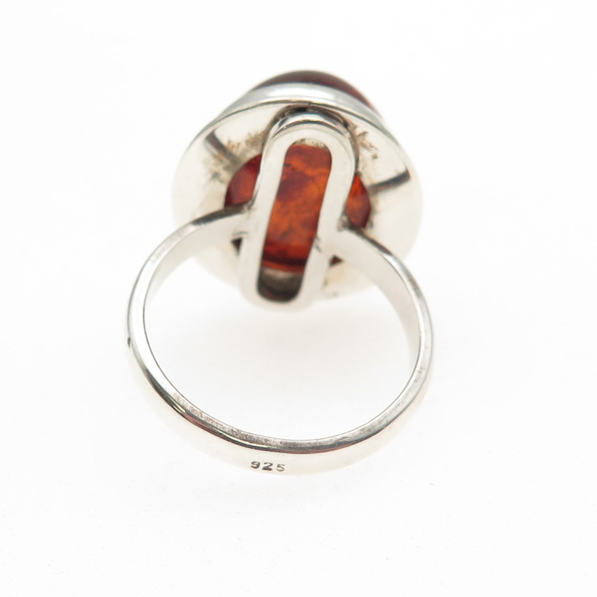 925 Sterling Silver Vintage Real Amber Modernist Ring Size 7.5