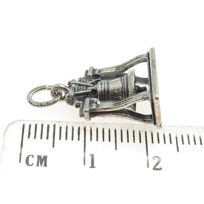 925 Sterling Silver Antique Art Deco Liberty Bell 3D Pendant