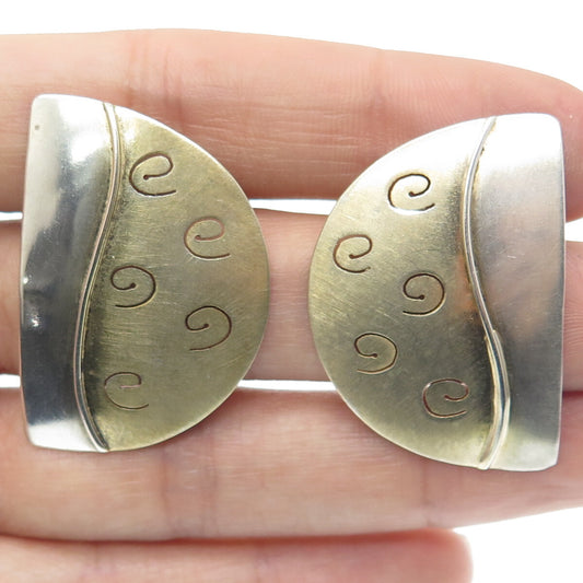 925 Sterling Silver 2-Tone Vintage Modernist Spiral Earrings