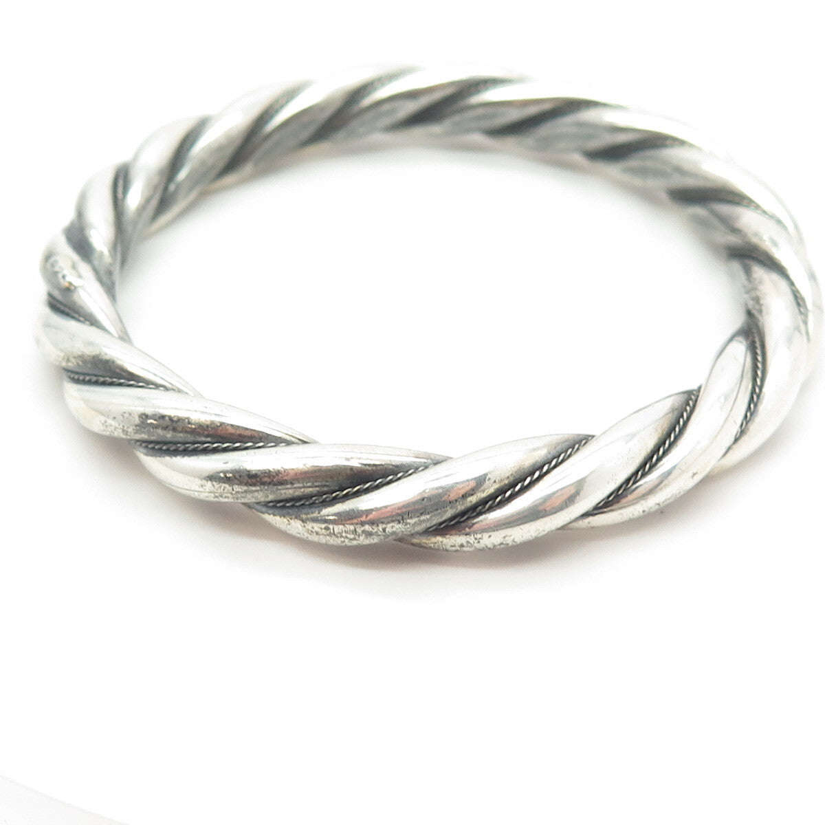 925 Sterling Silver Vintage Twisted Bangle Bracelet 7"