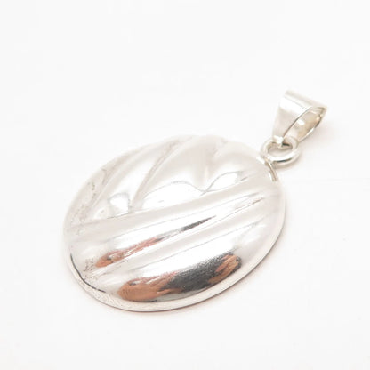 925 Sterling Silver Vintage Mexico ATI Ribbed Round Pendant