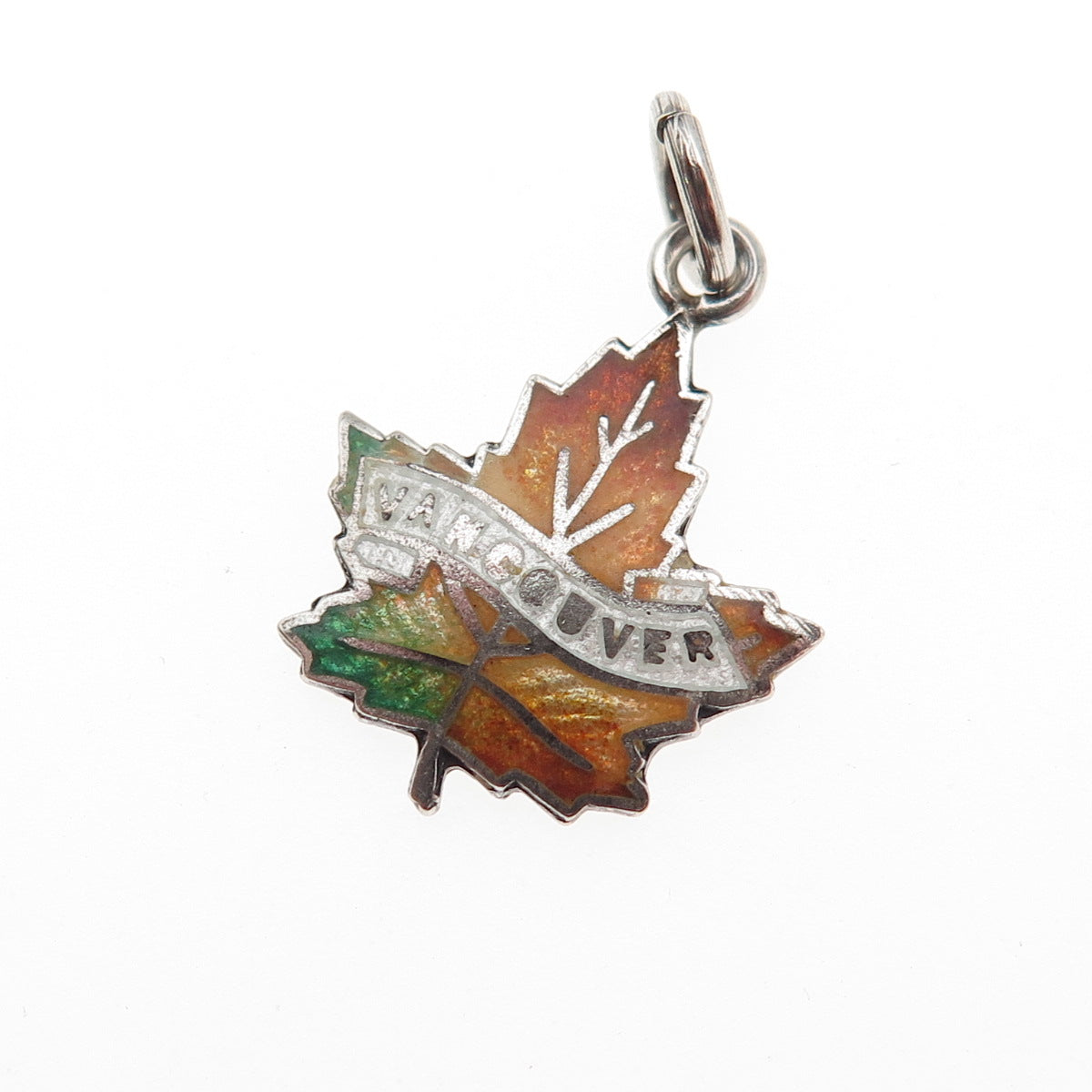 925 Sterling Silver Vintage Enamel Vancouver Maple Leaf Mini Charm Pendant