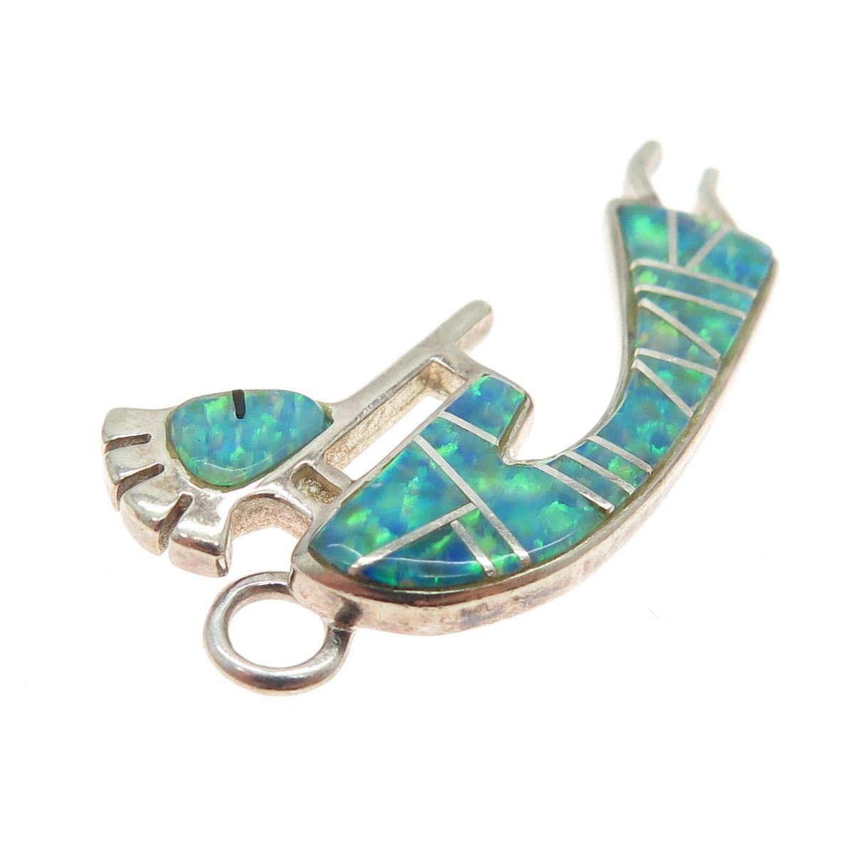 Old Pawn 925 Sterling Silver Vintage Southwestern Real Opal Kokopelli Pendant