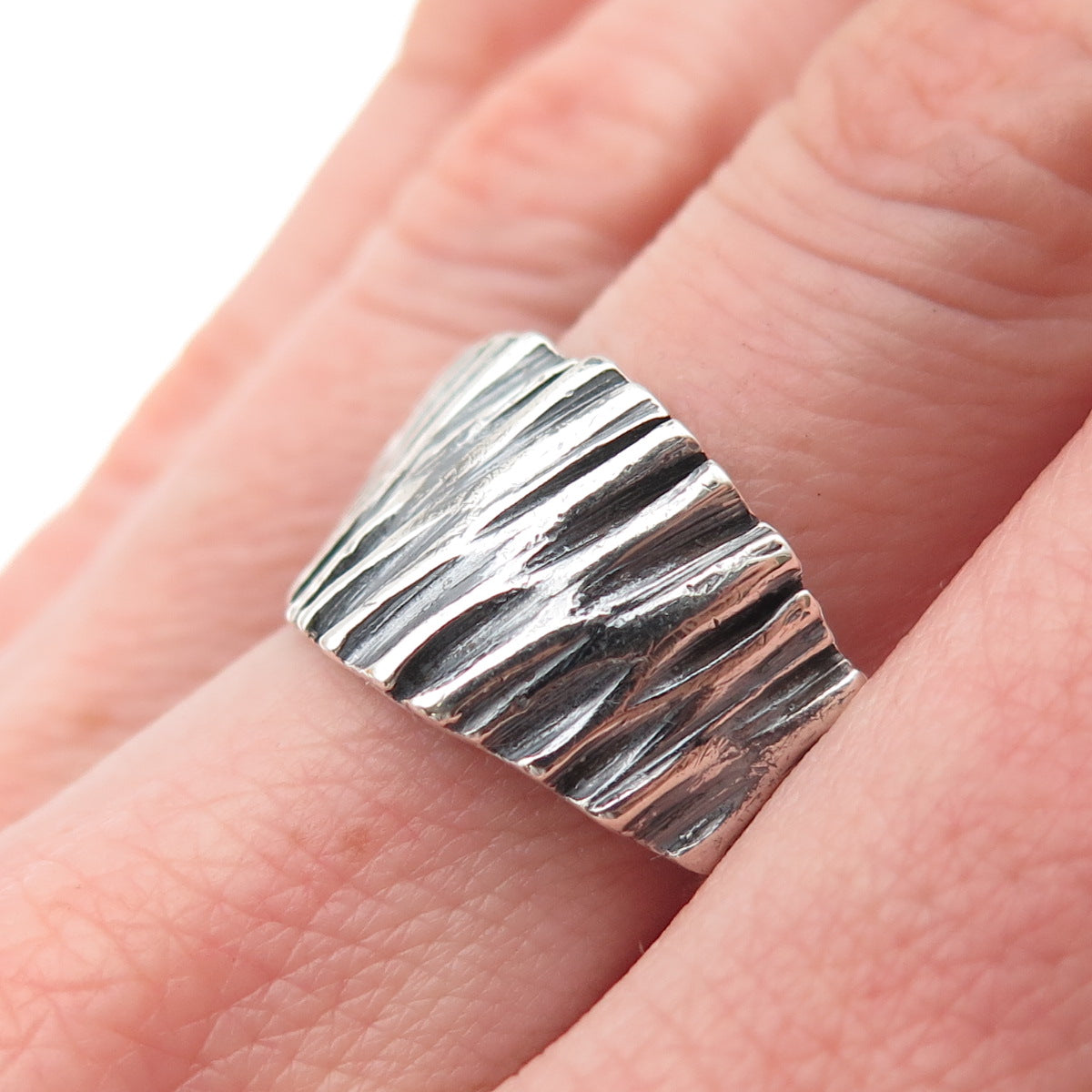 Erik Maes 925 Sterling Silver Vintage Cherrywood Wedge Oxidized Ring Size 8.5