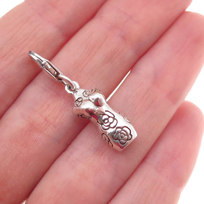 925 Sterling Silver Vintage Mannequin Rose Floral Lobster Lock Charm Pendant