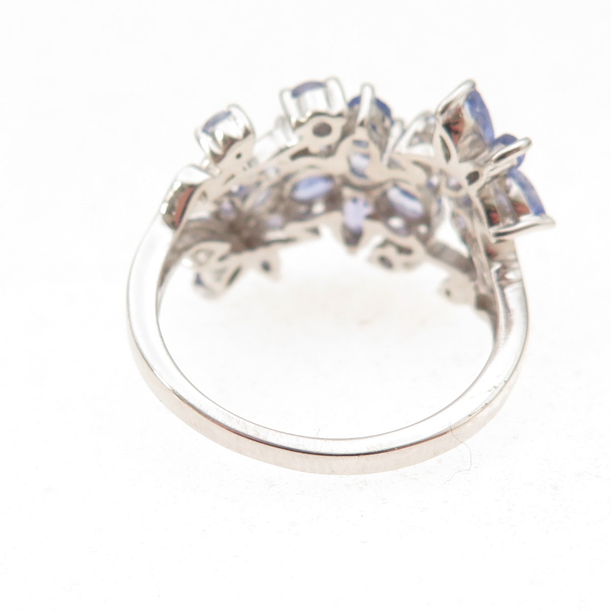 Chuck Clemency 925 Sterling Silver Real Tanzanite Floral Cluster Ring Size 8