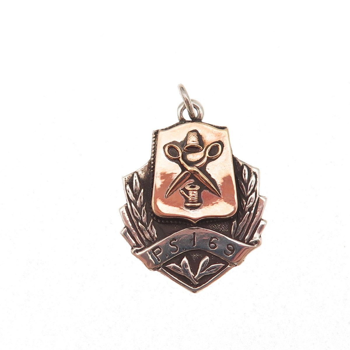 925 Sterling Silver 2-Tone Antique 1943 NY Public School 159 Fob Charm Pendant