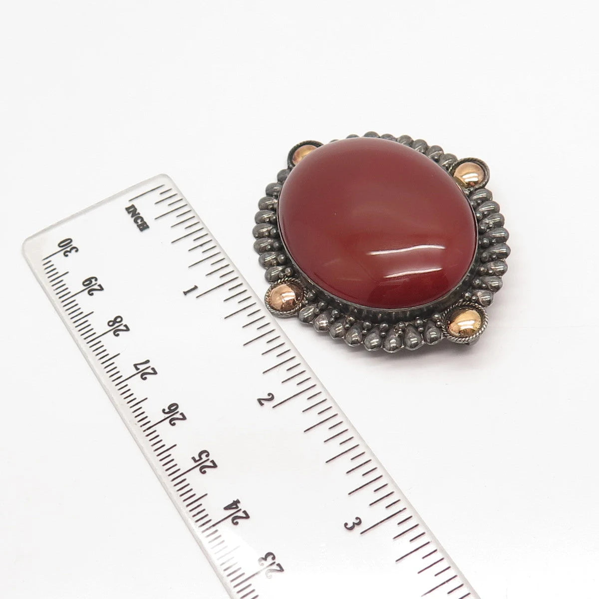 925 Sterling Silver Vintage Real Agate Gemstone Beaded Pin Brooch / Pendant