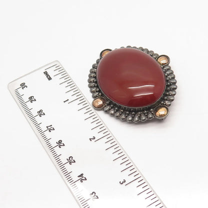 925 Sterling Silver Vintage Real Agate Gemstone Beaded Pin Brooch / Pendant
