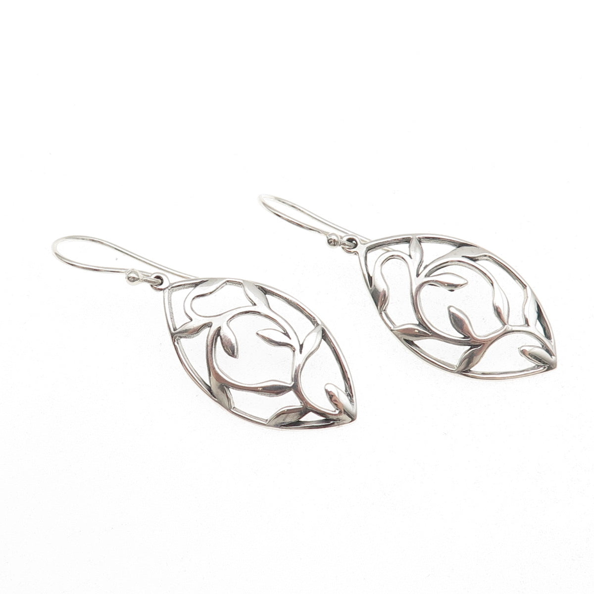925 Sterling Silver Vintage Floral Dangle Earrings