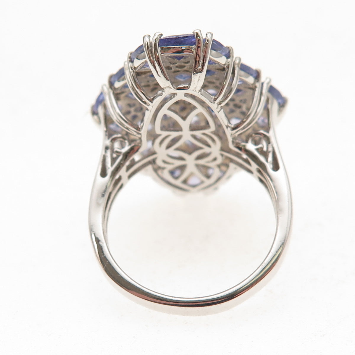 Chuck Clemency 925 Sterling Silver Real Tanzanite Floral Cluster Ring Size 8.25