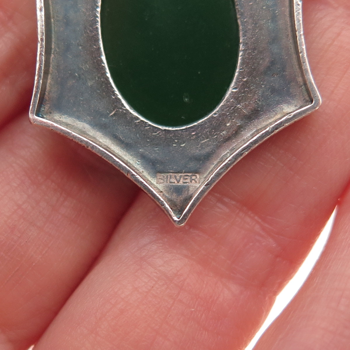 925 Sterling Silver Antique China Real Jade Sun Symbol Charm Pendant