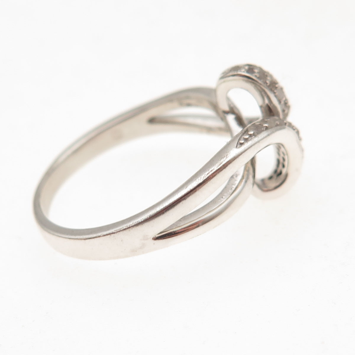 925 Sterling Silver Real Round-Cut Diamond Bypass Ring Size 8.25