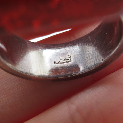 925 Sterling Silver Vintage Real Amber Modernist Oxidized Ring Size 8.25