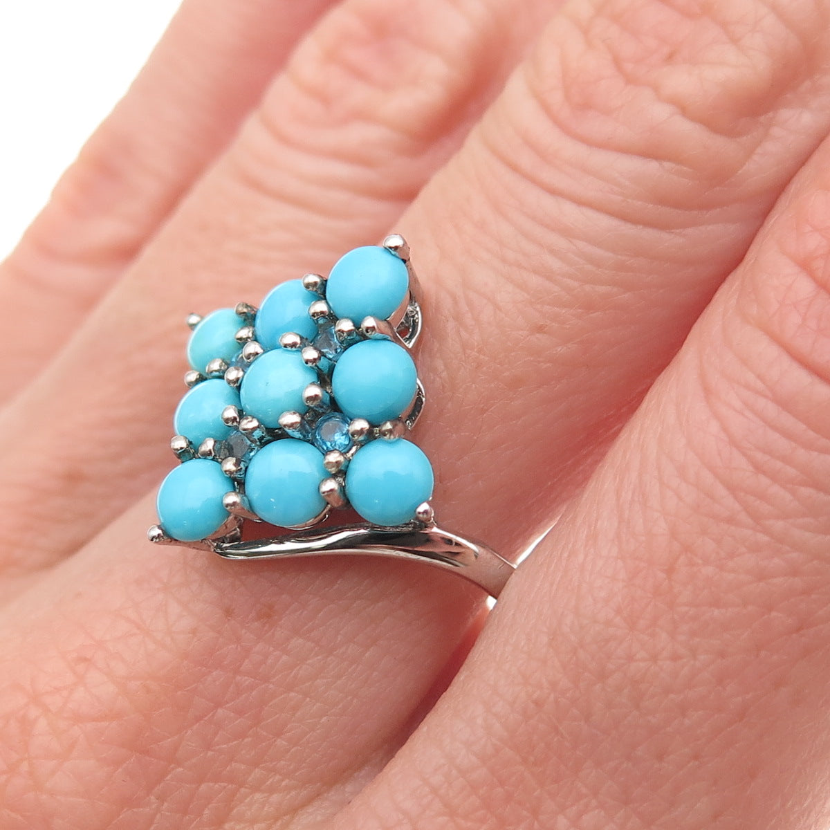 925 Sterling Silver Real Sleeping Beauty Turquoise & Apatite Ring Size 9