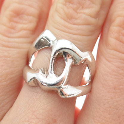 925 Sterling Silver Vintage Modernist Interlocked Ring Size 8.25