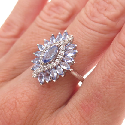 Chuck Clemency 925 Sterling Silver Real Tanzanite & White Topaz Ring Size 8.25
