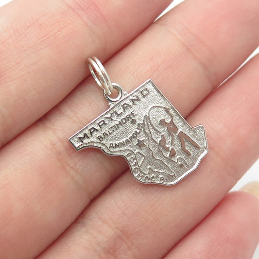 WELLS 925 Sterling Silver Vintage Maryland Old Line State Map Charm Pendant