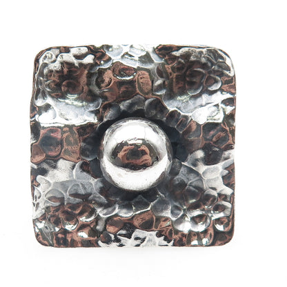 925 Sterling Vintage Modernist Hammered Square Oxidized Statement Ring Size 8