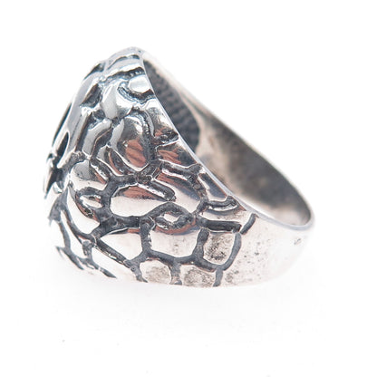 925 Sterling Silver Vintage Muslim Symbols Dome Oxidized Ring Size 12.75
