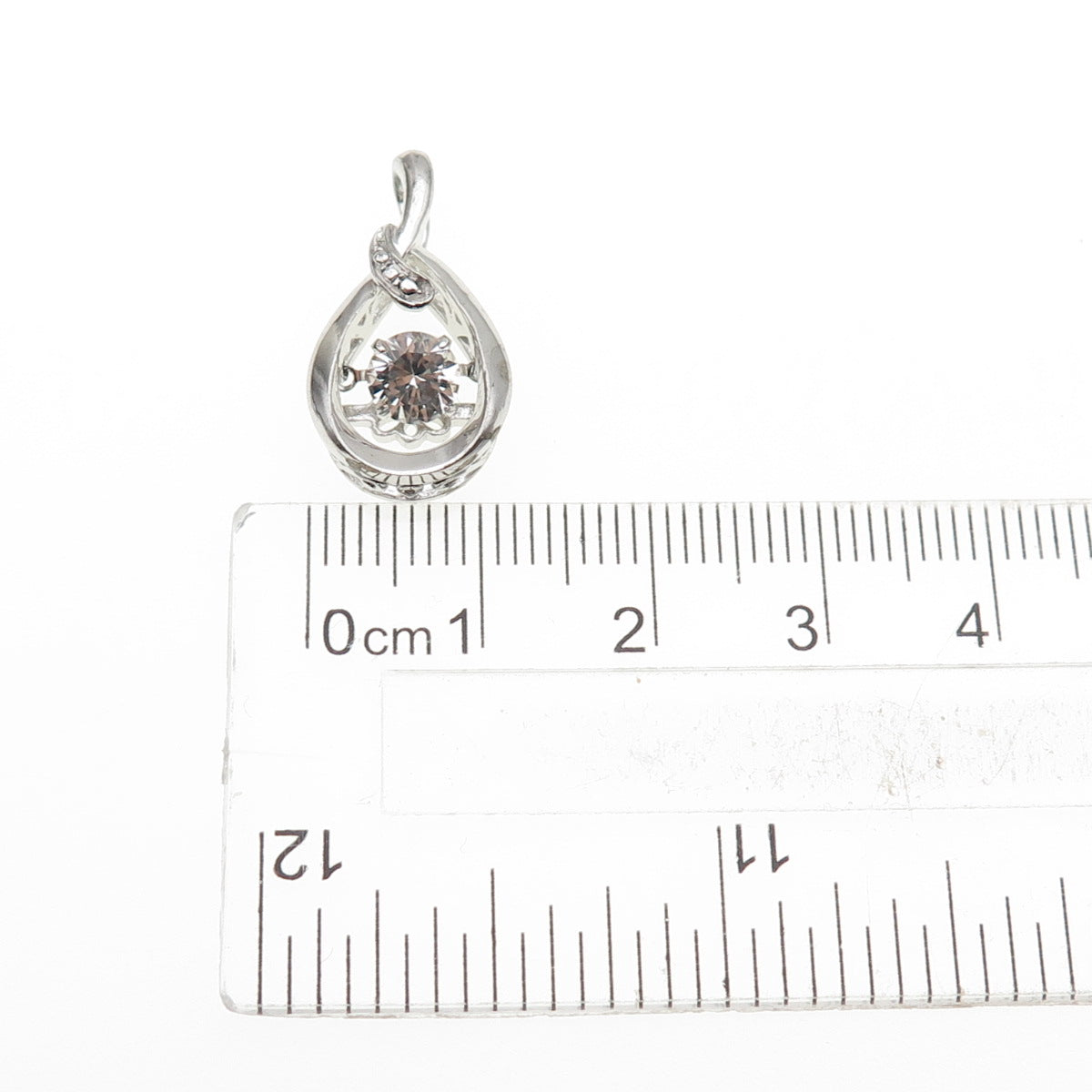 925 Sterling Silver Real Round-Cut White Topaz Teardrop Mini Charm Pendant