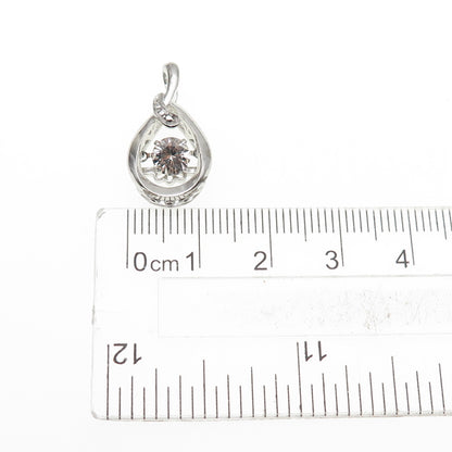 925 Sterling Silver Real Round-Cut White Topaz Teardrop Mini Charm Pendant