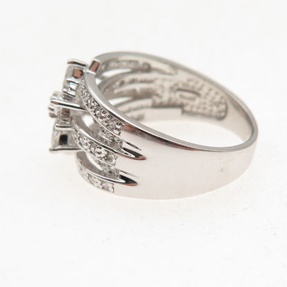 925 Sterling Silver Marquise & Round-Cut C Z Floral Ring Size 7