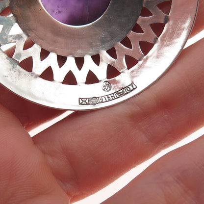 Kalevala Koru 916H Silver Vintage 1967 Finland Real Amethyst Oxidized Pin Brooch