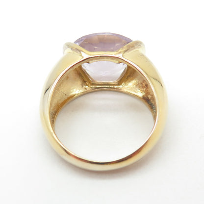 LIRM 925 Sterling Silver Gold Plated Vintage Real Amethyst Gem Ring Size 6.25