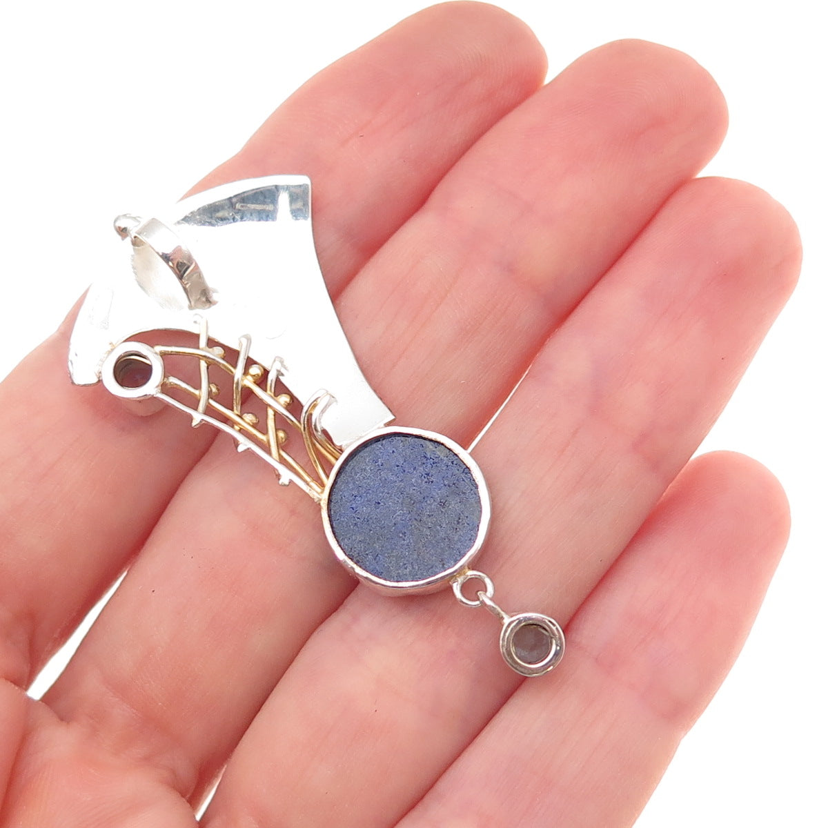 Michou 925 Sterling 2-Tone Vintage Real Lapis Iolite & Blue Topaz Slide Pendant
