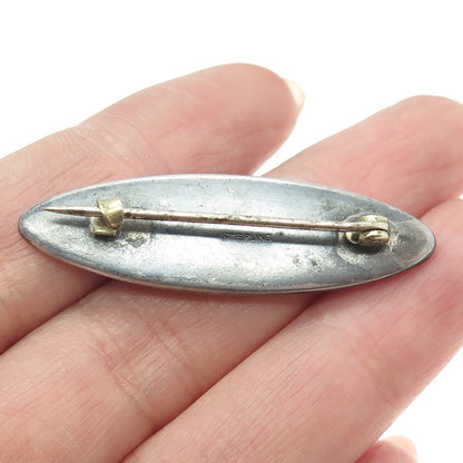 925 Sterling Silver Antique Art Deco Real Abalone Shell Oxidized Pin Brooch