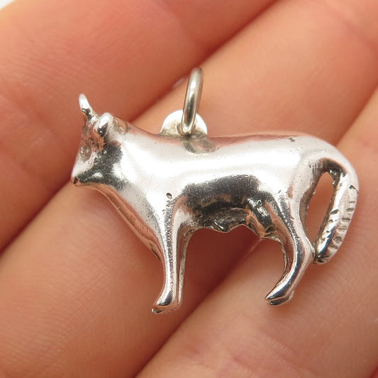 925 Sterling Silver Vintage Bull / Ox 3D Pendant