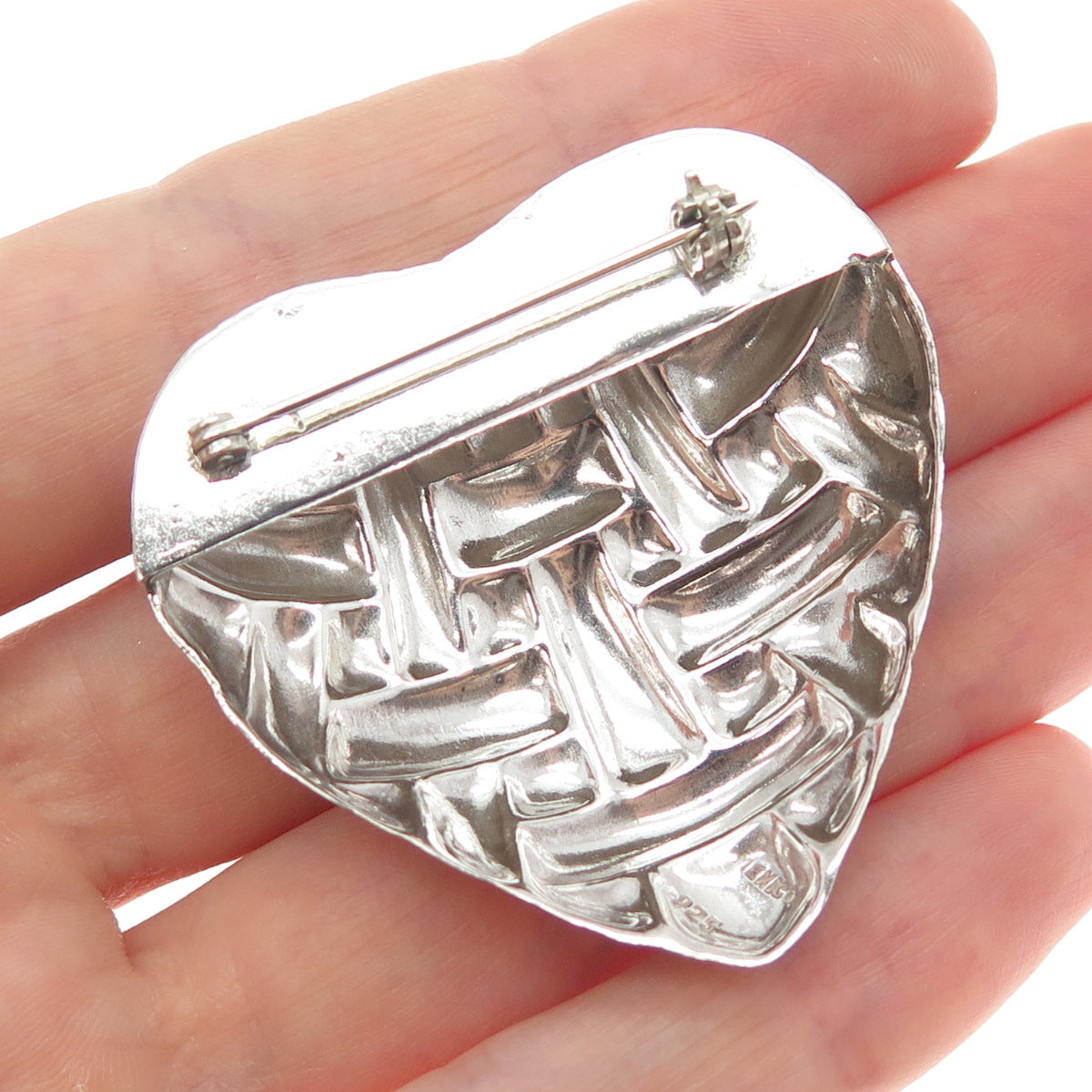 925 Sterling Silver Vintage Mexico Modernist Woven Heart Pin Brooch