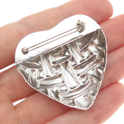 925 Sterling Silver Vintage Mexico Modernist Woven Heart Pin Brooch